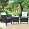 3 Pieces Patio Wicker Rattan Furniture Set with Steel Frame and Polyester Cushions